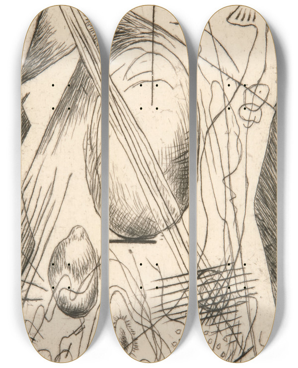 Triptych art skateboard deck of Rudolf Bauer Untitled_2 by Rudolf Bauer (1889-1953)