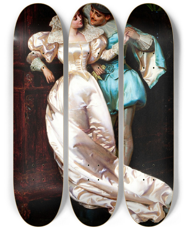 Triptych art skateboard deck of Pio Ricci The Temptress by Pio Ricci (1850-1919)