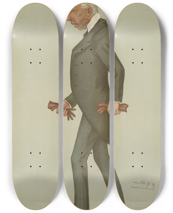 Triptych art skateboard deck of Leslie Matthew Ward Politicians West Hampshire William Bramston Beach June 27 1895 by Leslie Matthew Ward (1851-1922)