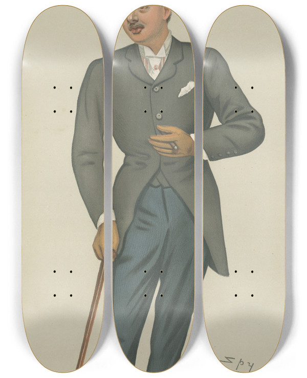 Triptych art skateboard deck of Leslie Matthew Ward Turf Devotees The Young Duke The Duke Of Portland June 3 1882 by Leslie Matthew Ward (1851-1922)