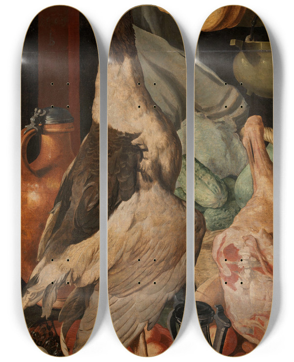 Triptych art skateboard deck of Joachim Beuckelaer Still Life by Joachim Beuckelaer (1530-1574)