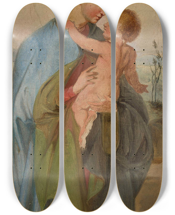 Triptych art skateboard deck of Ignacy Gierdziejewski Virgin Mary With Jesus by Ignacy Gierdziejewski (1826-1860)