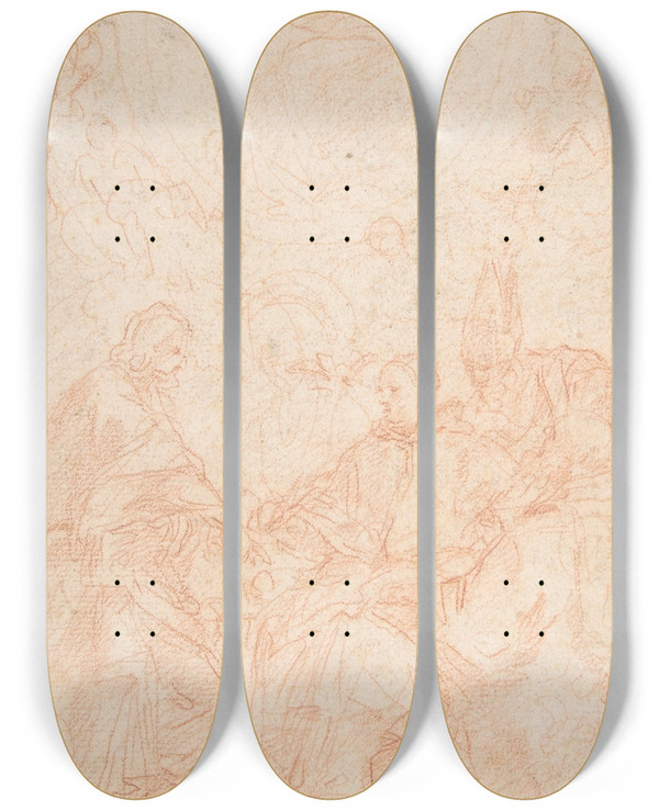 Triptych art skateboard deck of Carlo Maratti The Virgin Immaculate And Four Male Saints Study For The Dispute Over The Immaculate Conception by Carlo Maratti (1625-1713)