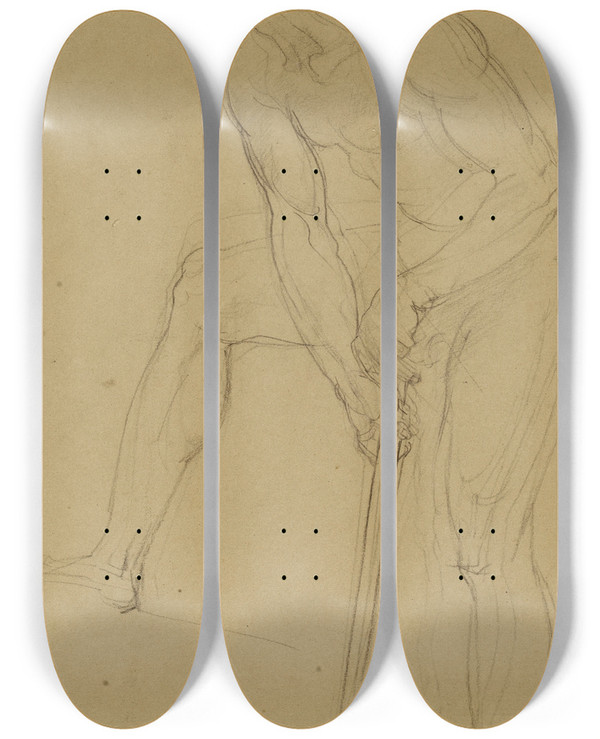 Triptych art skateboard deck of Pauljacquesaim Baudry Homme Nu Debout by Paul-Jacques-Aim Baudry (1828-1886)