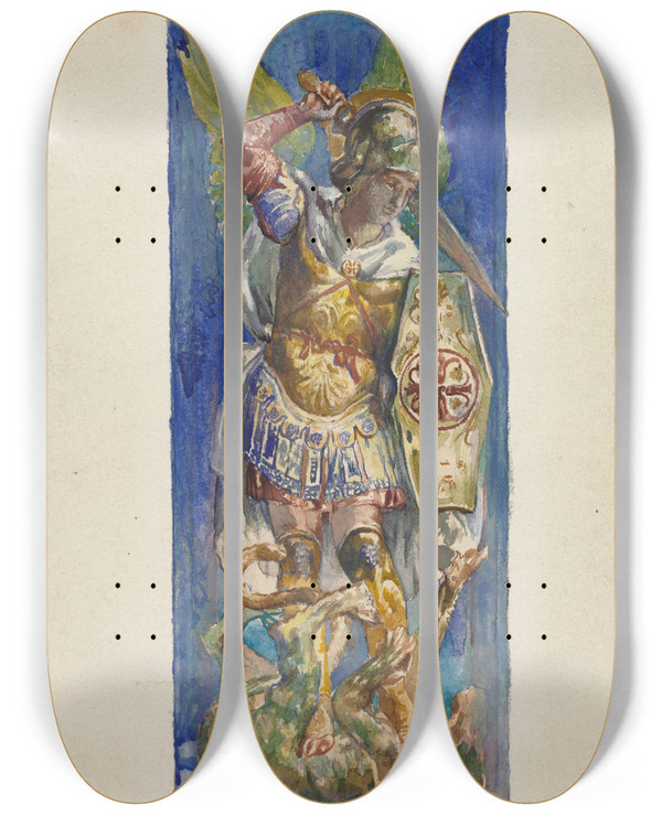 Triptych art skateboard deck of John La Farge Design For Stained Glass by John La Farge (1835-1910)