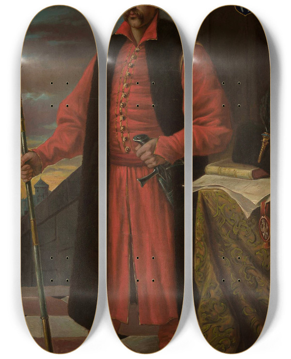 Triptych art skateboard deck of Antoni Ziemicki Portrait Of Stanisaw Krasiski 15581617 Voivode Of Pock by Antoni Ziemiecki (1806-1870)
