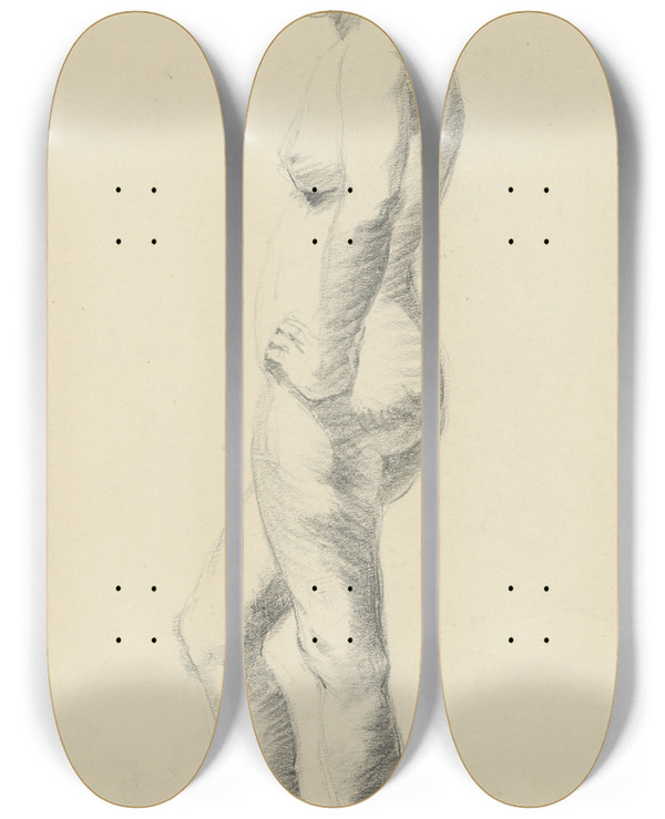 Triptych art skateboard deck of Tefan Polkorb Study Of Standing Female Nude From The Side by Stefan Polkorab
