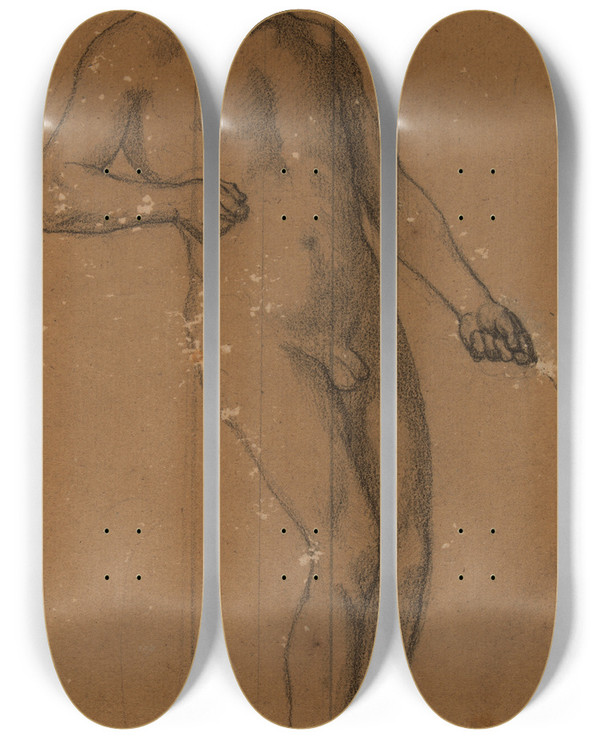 Triptych art skateboard deck of Pierre Puvis De Chavannes Homme Nu Debout De Trois Quarts Droite by Pierre Puvis De Chavannes (1824-1898)