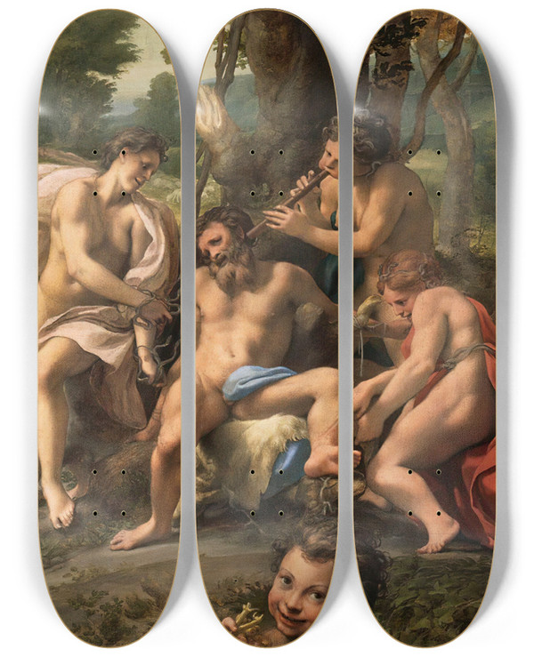 Triptych art skateboard deck of Correggio Allegory Of Vices by Correggio (1489-1534)