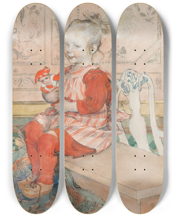 Triptych art skateboard deck of Carl Larsson Lisbeth_1 by Carl Larsson (1853-1919)