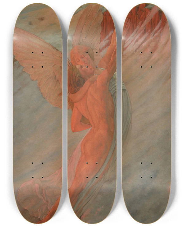 Triptych art skateboard deck of Carlos Schwabe Lidal by Carlos Schwabe (1866-1927)
