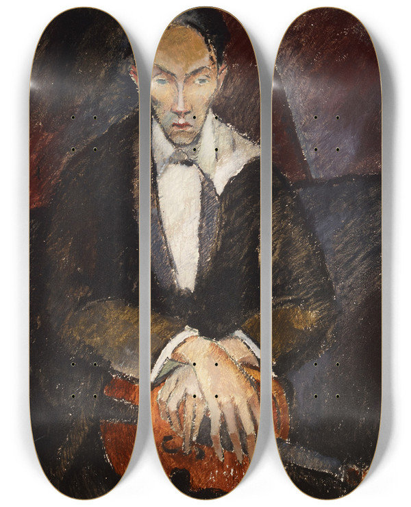 Triptych art skateboard deck of Alvar Cawn The Violin Player by Alvar Cawen (1886-1935)