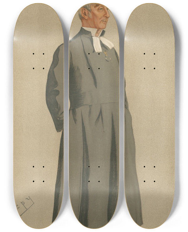 Triptych art skateboard deck of Leslie Matthew Ward Teachers And Headmasters St Johns Oxford The President Of St Johns College Oxford Dr J Bellamy April 1 1893 by Leslie Matthew Ward (1851-1922)