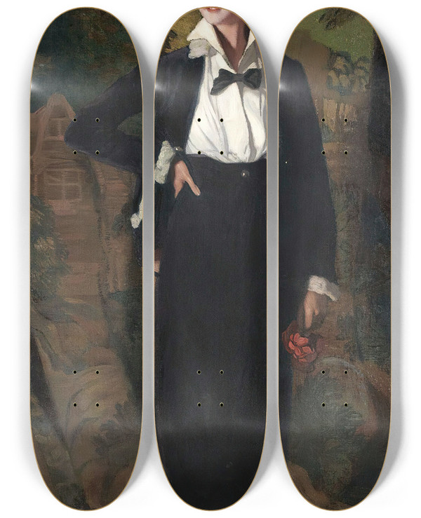 Triptych art skateboard deck of Ignacio Zuloaga Mademoiselle Souty by Ignacio Zuloaga (1870-1945)