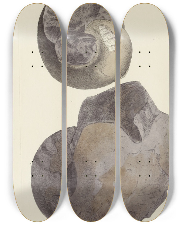 Triptych art skateboard deck of James Sowerby The Mineral Conchology Of Great Britain Pl562 by James Sowerby (1757-1822)