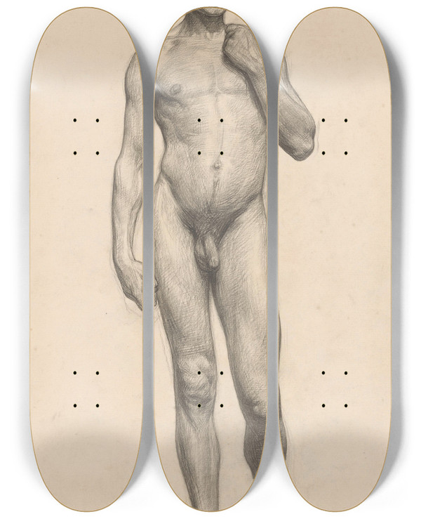 Triptych art skateboard deck of Jan Veth Staand Mannelijk Naakt Van Voren Gezien_2 by Jan Veth (1864-1925)