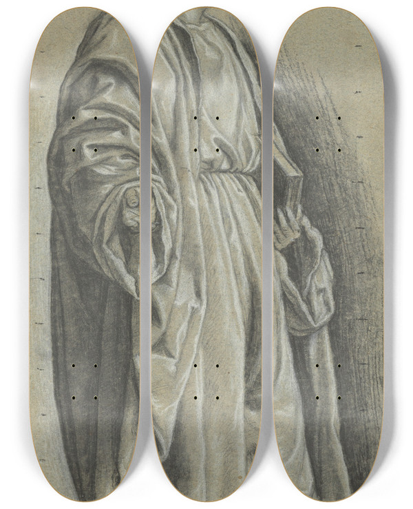 Triptych art skateboard deck of Giovanni Girolamo Savoldo Study For Saint Peter by Giovanni Girolamo Savoldo (1485-1548)