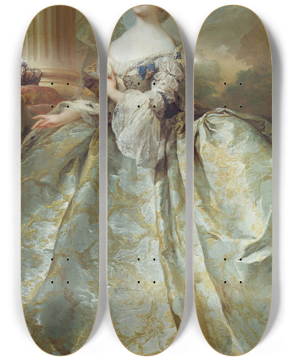 Triptych art skateboard deck of Carl Gustaf Pilo Portrait Of Louise Frederik Vs First Queen by Carl Gustaf Pilo (1711-1793)