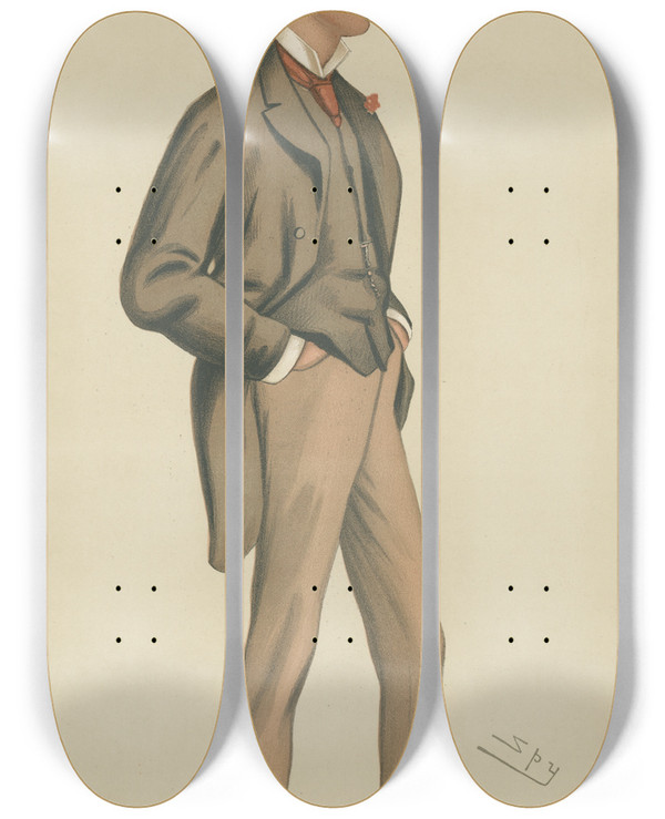Triptych art skateboard deck of Leslie Matthew Ward Politicians Ordinance The Hon Henry Robert Brand March 15 1884 by Leslie Matthew Ward (1851-1922)