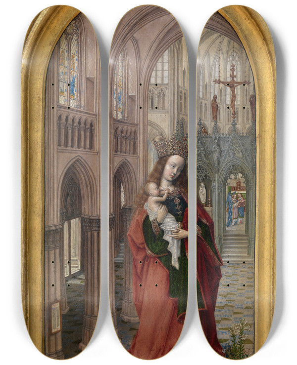 Triptych art skateboard deck of Master Of 1499 Virgin In The Church by Master Of 1499 (15-)