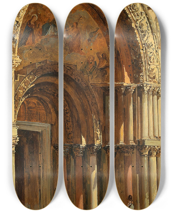 Triptych art skateboard deck of Antonietta Brandeis Venice The Entrance To St Marks Basilica by Antonietta Brandeis (1848-1926)