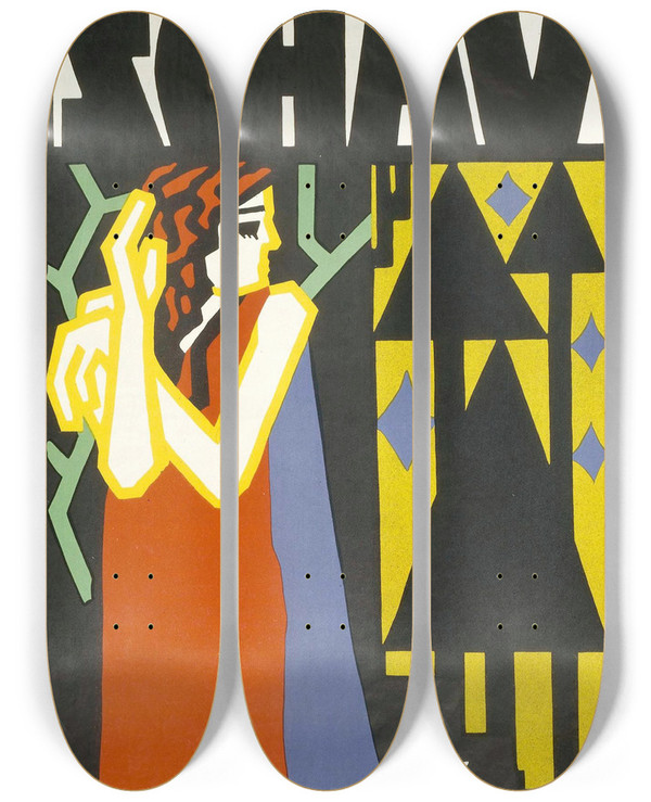 Triptych art skateboard deck of Rudolf Kalvach Kunstschau 1908 Wien Maioctober by Rudolf Kalvach (1883-1932)