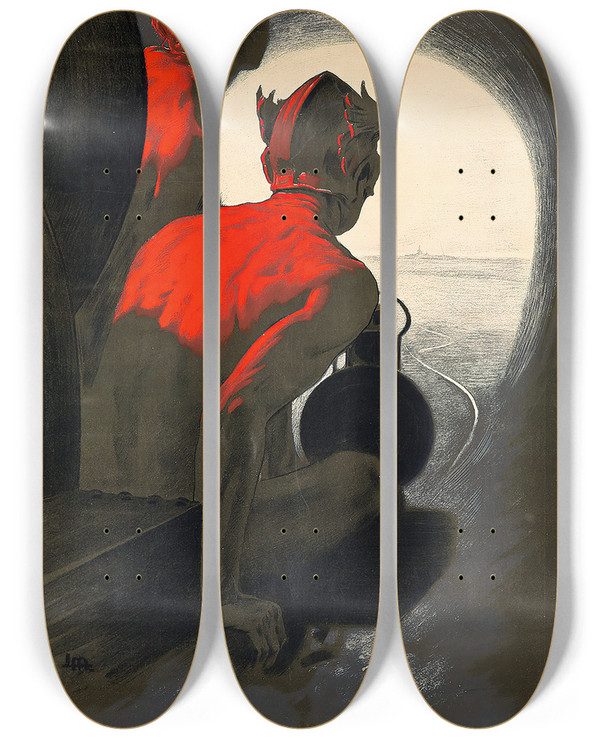 Triptych art skateboard deck of Leopoldo Metlicovitz Esposizione Internazionale Milano by Leopoldo Metlicovitz (1868-1944)