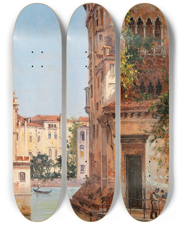 Triptych art skateboard deck of Antonietta Brandeis Venice Palazzo Contarini by Antonietta Brandeis (1848-1926)