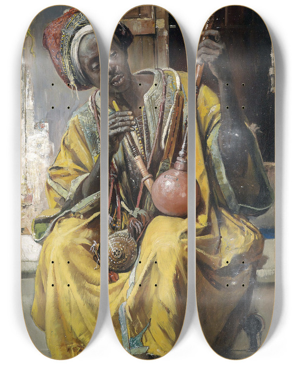 Triptych art skateboard deck of Gyula Tornai Wasserpfeifenraucher by Gyula Tornai (1861-1928)