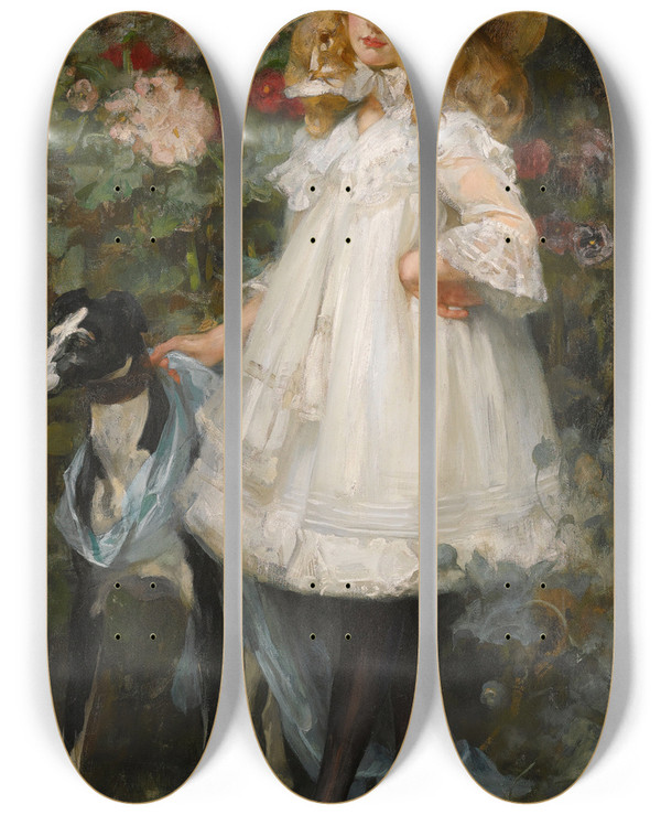 Triptych art skateboard deck of James Jebusa Shannon Portrait Of A Girl by James Jebusa Shannon (1862-1923)