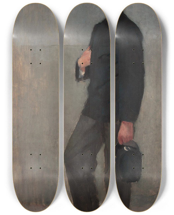 Triptych art skateboard deck of Olga Boznanska Portrait Of A Boy In Middle School Uniform by Olga Boznanska (1865-1940)