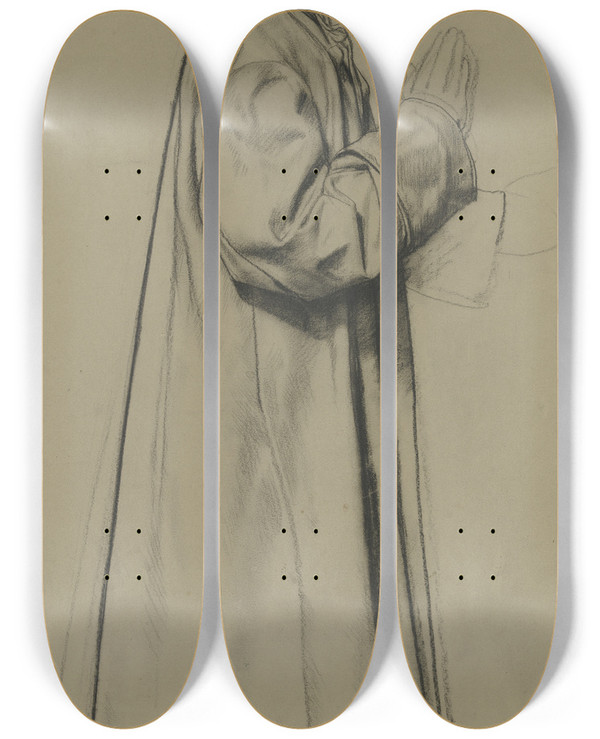 Triptych art skateboard deck of Fritz Boehle Dante Stehend Mit Lorbeerkranz by Fritz Boehle (1873-1916)