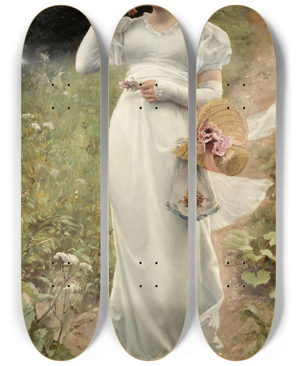Triptych art skateboard deck of Alfred Seifert Innocence by Alfred Seifert (1850-1901)