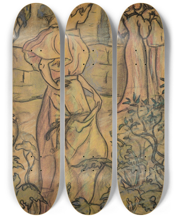Triptych art skateboard deck of Paul Ranson Jalousie by Paul Ranson (1864-1909)