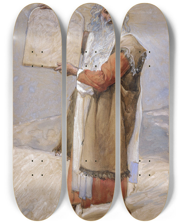 Triptych art skateboard deck of James Tissot Moses And The Ten Commandments by James Tissot (1836-1902)