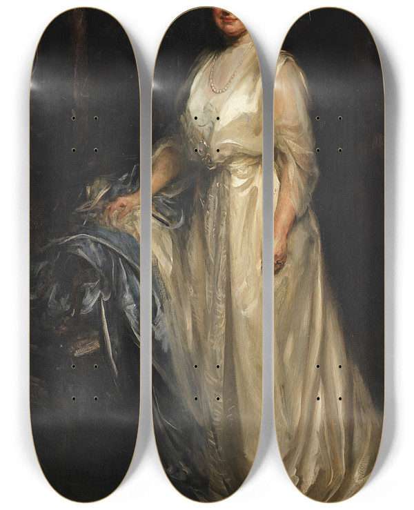 Triptych art skateboard deck of James Jebusa Shannon Portrait Of A Lady_2 by James Jebusa Shannon (1862-1923)