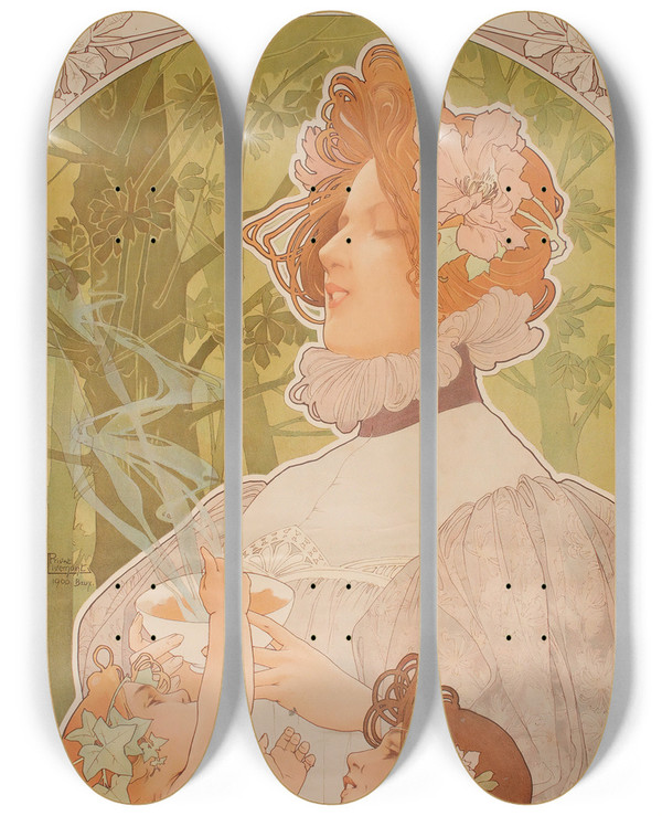Triptych art skateboard deck of Henri Privatlivemont Cacao A Driessen by Henri Privat-Livemont (1861-1936)