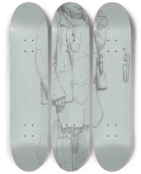 Triptych art skateboard deck of Wilhelm Marstrand Stende Svensk Bonde_1 by Wilhelm Marstrand (1810-1873)