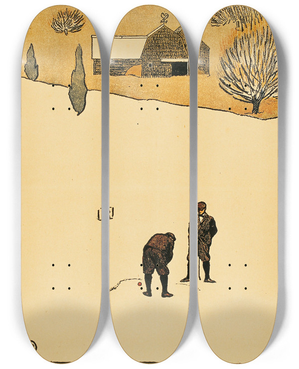 Triptych art skateboard deck of Edward Penfield Golf Calendar February by Edward Penfield (1866-1925)