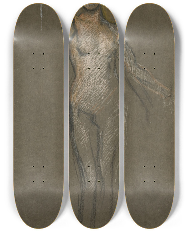 Triptych art skateboard deck of Edwin Austin Abbey Study For Central Figure In Spirit Of Religious Libertyguiding The Ships Mural At The State Capitol Building In Harrisburgpennsylvania_1 by Edwin Austin Abbey (1852-1911)