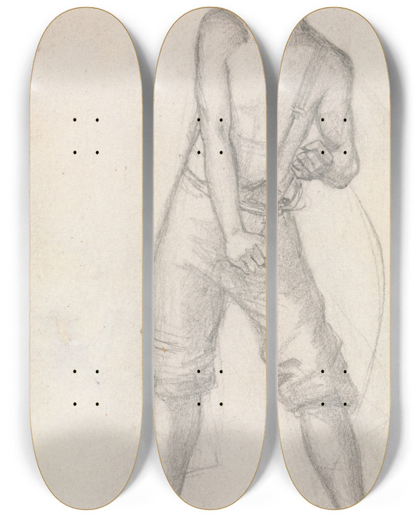 Triptych art skateboard deck of Sir John Everett Millais Study Of A Youth_2 by Sir John Everett Millais (1829-1896)