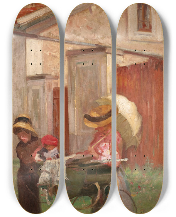 Triptych art skateboard deck of Eliseu Visconti Minha Famlia Em Saint Hubert by Eliseu Visconti (1866-1944)