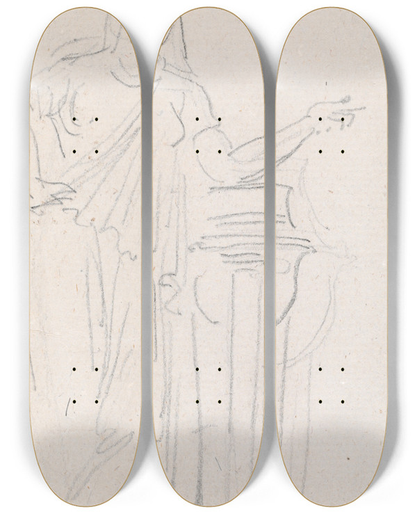 Triptych art skateboard deck of Hubert Robert Statue Of A Vestal Virgin by Hubert Robert (1733-1808)