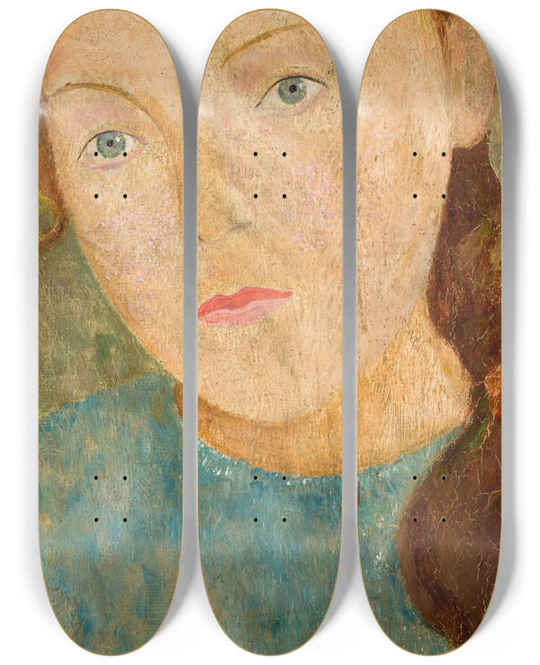 Triptych art skateboard deck of Tadeusz Makowski Girl With A Red Plait by Tadeusz Makowski (1882-1932)