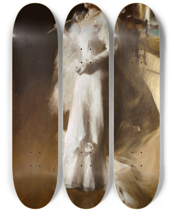 Triptych art skateboard deck of Anders Zorn Mrs Potter Palmer by Anders Zorn (1860-1920)