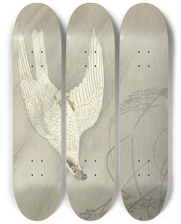 Triptych art skateboard deck of Ohara Koson Hunting Hawk by Ohara Koson (1877-1945)