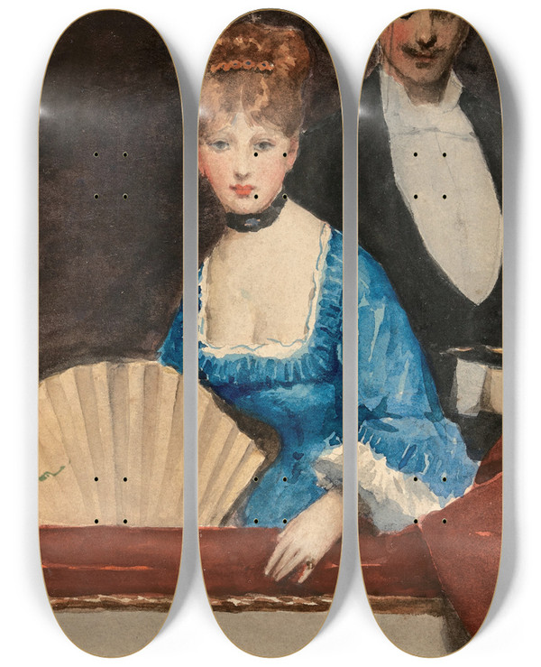 Triptych art skateboard deck of Jean Braud La Loge by Jean Beraud (1849-1935)