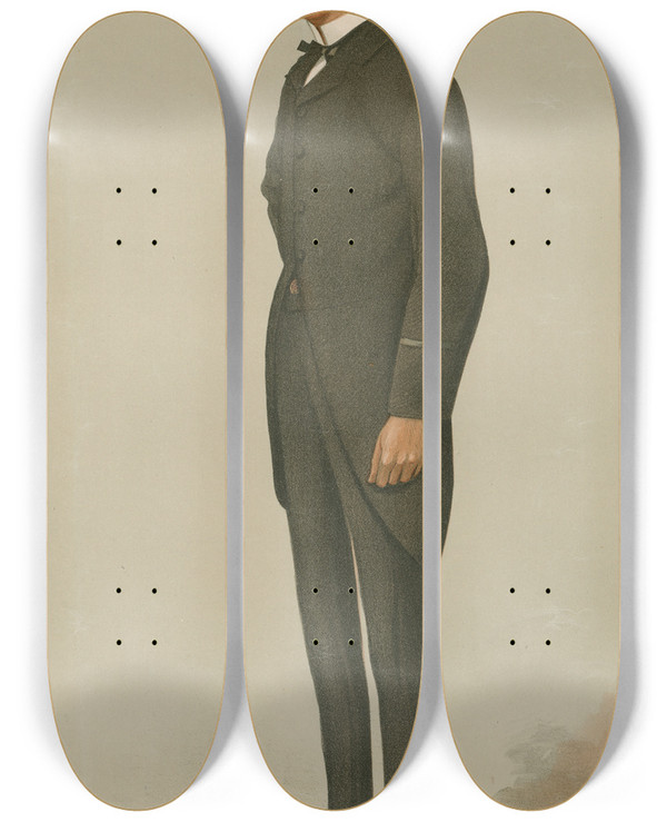 Triptych art skateboard deck of Leslie Matthew Ward Politicians Foreign Affairs Sir Thomas Henry Sanderson 10 November 1898 by Leslie Matthew Ward (1851-1922)