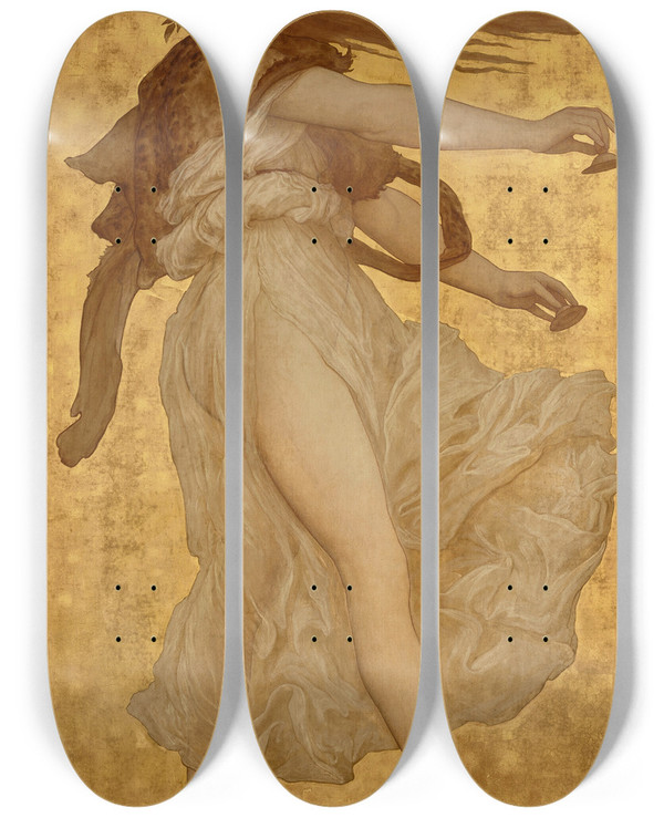 Triptych art skateboard deck of Frederic Leighton A Dancing Girl With Cymbals In A White Robe by Frederic Leighton (1830-1896)