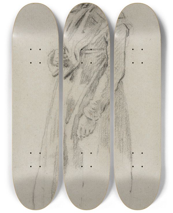 Triptych art skateboard deck of Michelmartin Drolling Figure Of A Woman by Michel-Martin Drolling (1786-1851)